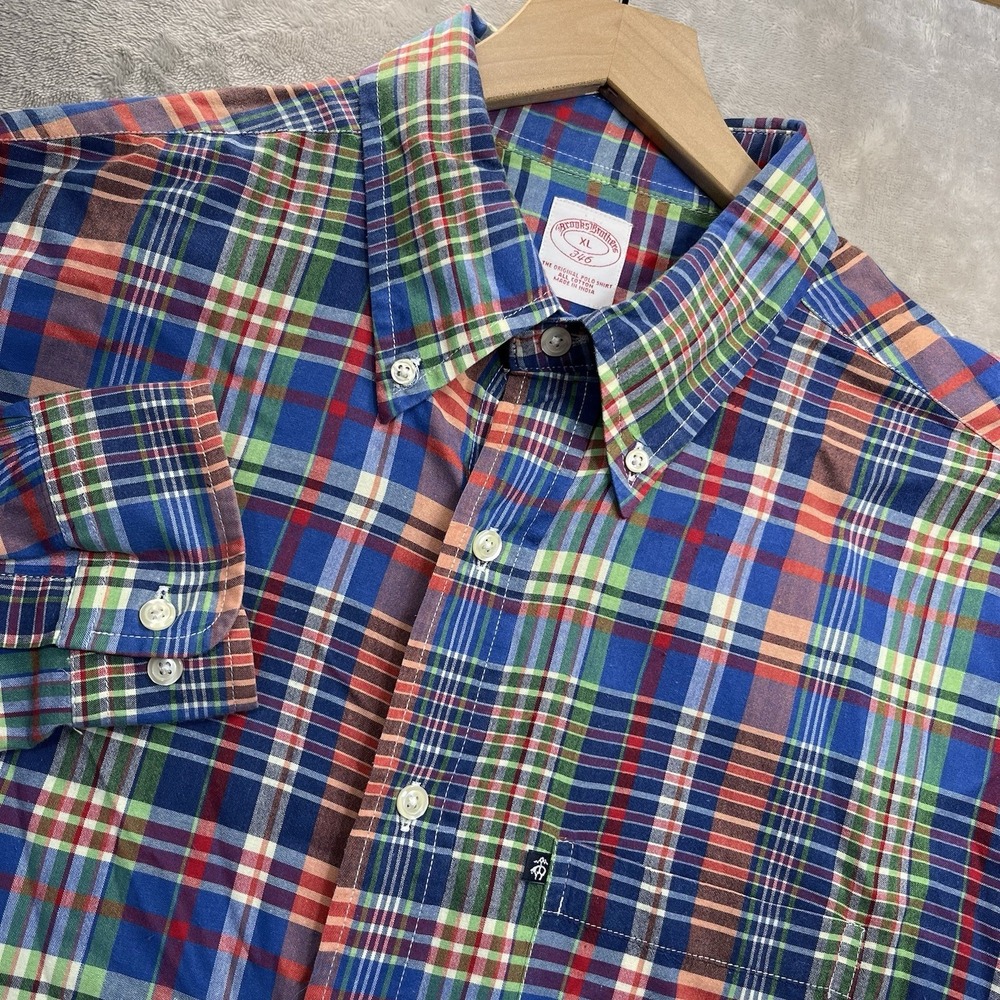 Brooks Brothers 346 Shirt Mens XL Blue Plaid Cotton Button Down